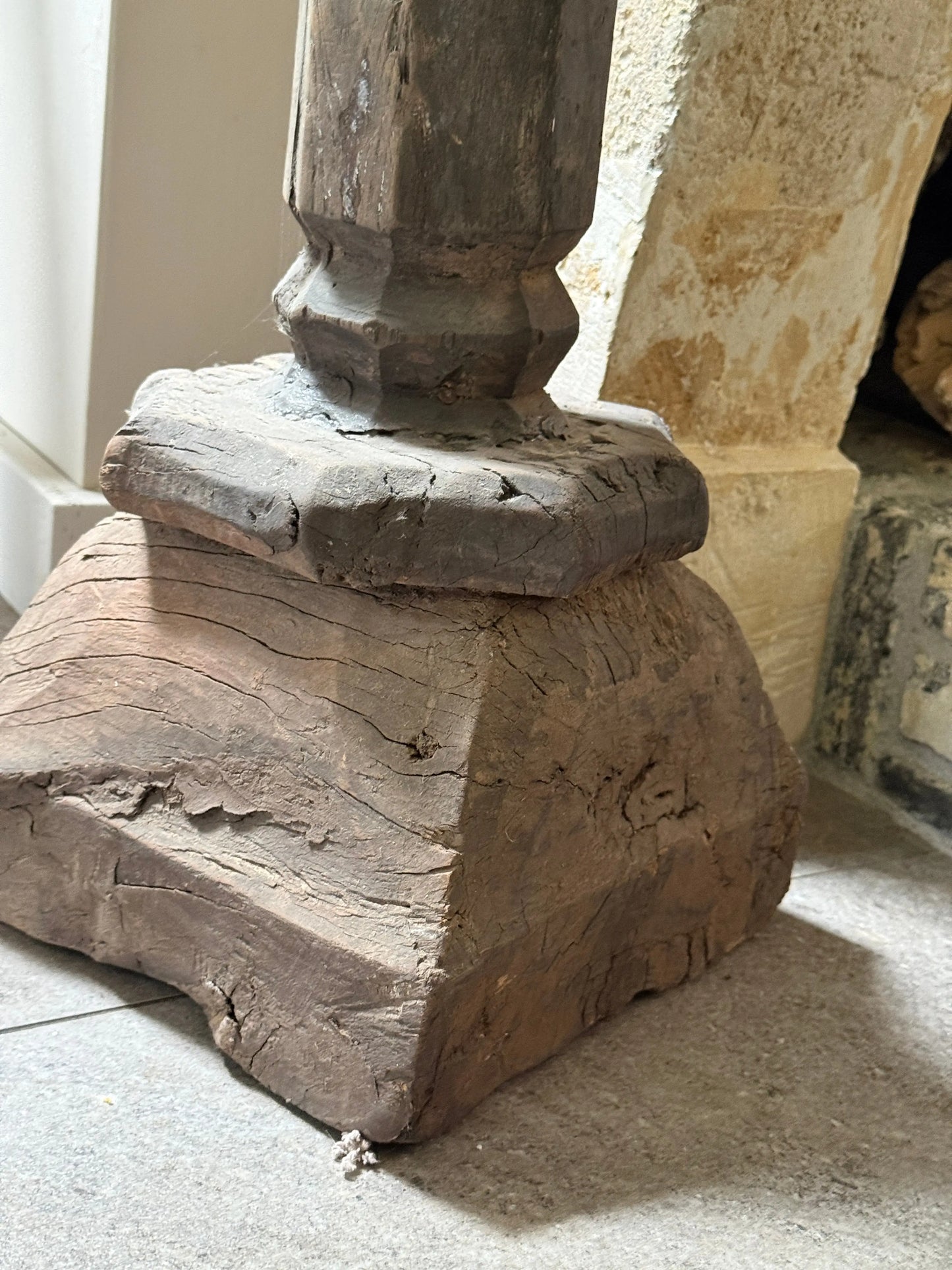 Unique old pier candle holder – wood with carving