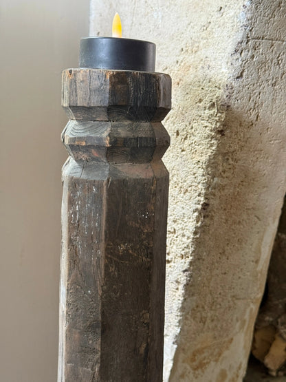 Unique old pier candle holder – wood with carving