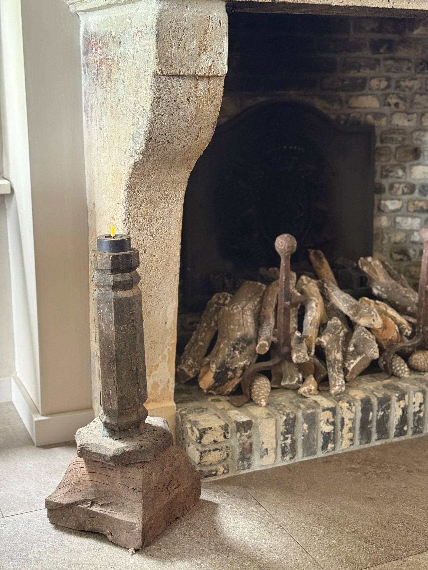 Old pier candle holder - wood with carving