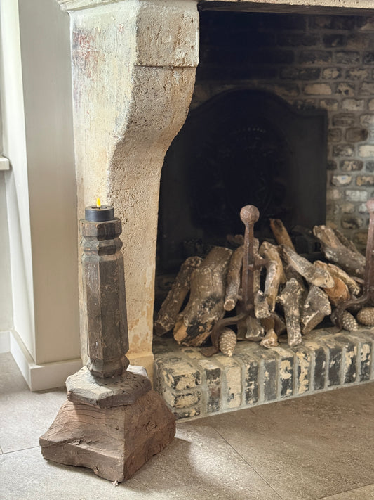 Unique old pier candle holder – wood with carving