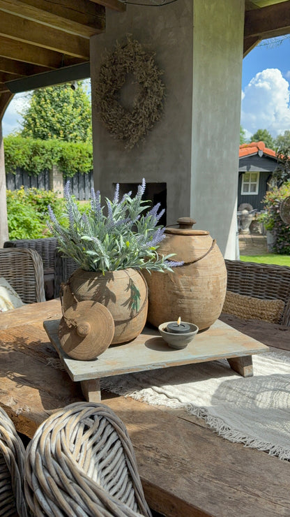 Houten bajot tafel – olijfgroen