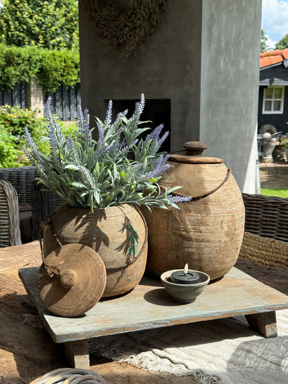Houten bajot tafel – olijfgroen