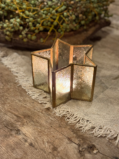 Windlicht Ster van Bewerkt Glas en Messing