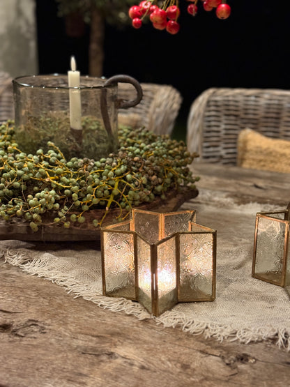 Windlicht Ster van Bewerkt Glas en Messing
