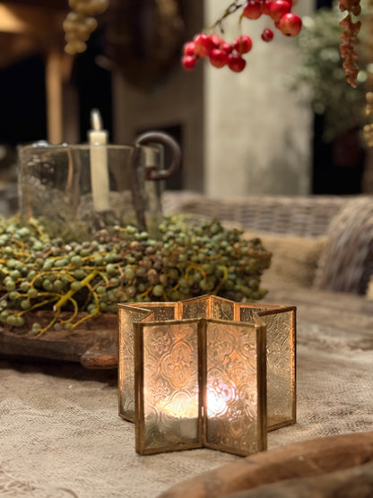 Windlicht Ster van Bewerkt Glas en Messing