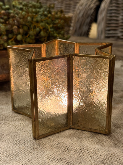 Windlicht Ster van Bewerkt Glas en Messing