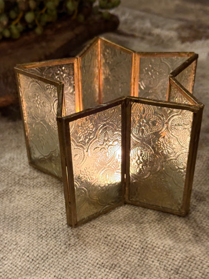 Windlicht Ster van Bewerkt Glas en Messing
