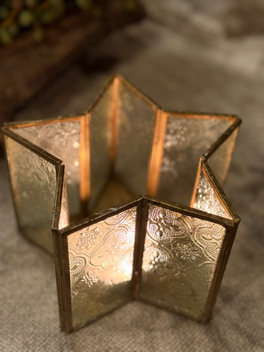 Lantern Star of Worked Glass and Brass