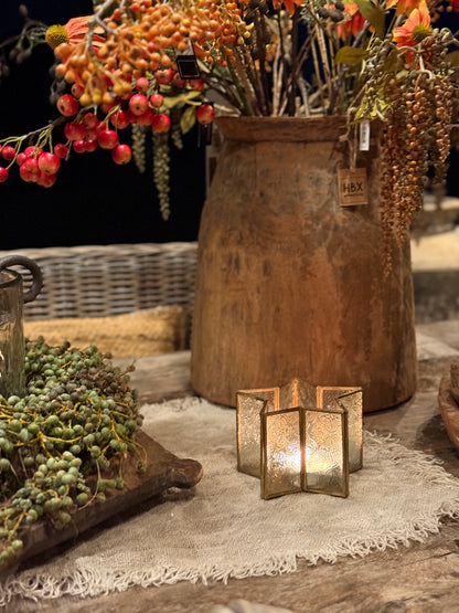 Windlicht Ster van Bewerkt Glas en Messing