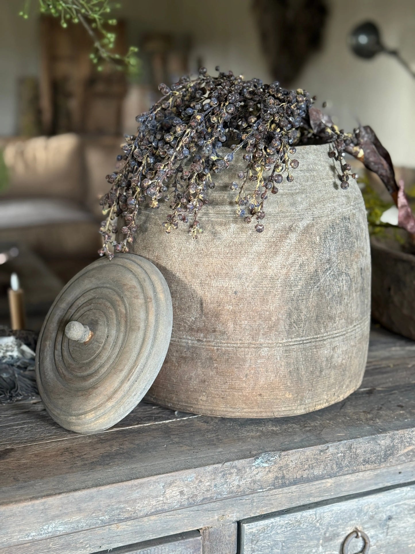Grote Nepalese Houten Pot- Trapa Living