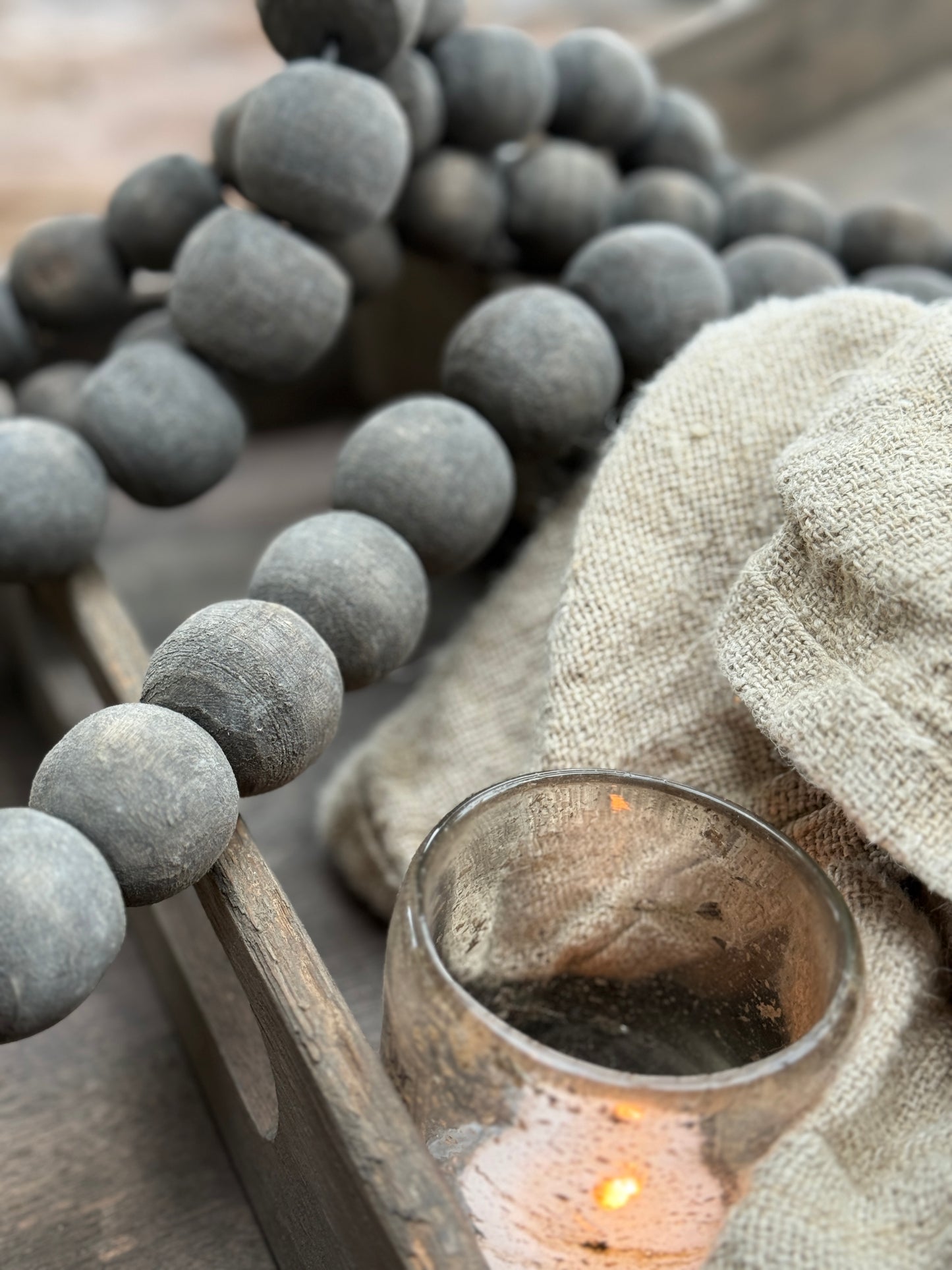 Wooden Bead String – Dark Gray | Handmade in India