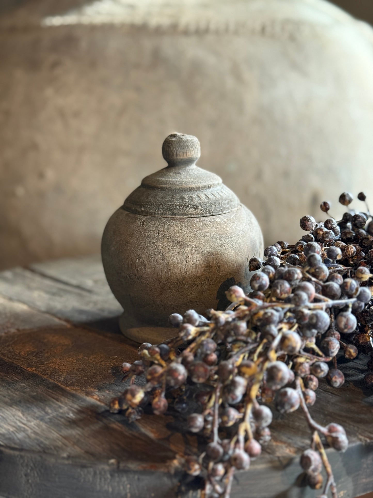 Houten potje met deksel - vergrijsd hout - verkrijgbaar in 4 maten