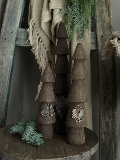 Wooden Christmas trees with ornaments