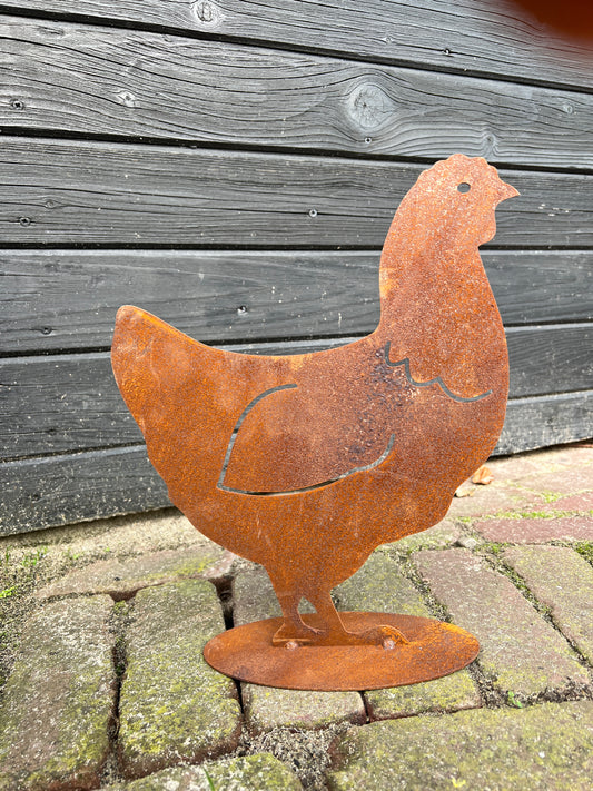 Chicken on foot, rusted