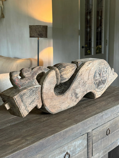 Oud antiek Indiaas ornament – hout- Trapa Living