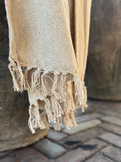 Cotton Plaid with Fringe – Sand – 130x160 cm