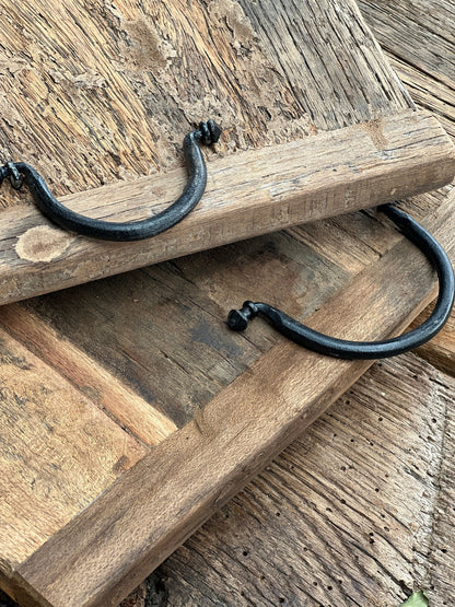 Wooden tray with iron handles, available in 3 sizes