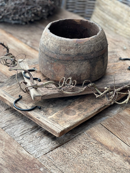 Wooden tray with iron handles, available in 3 sizes