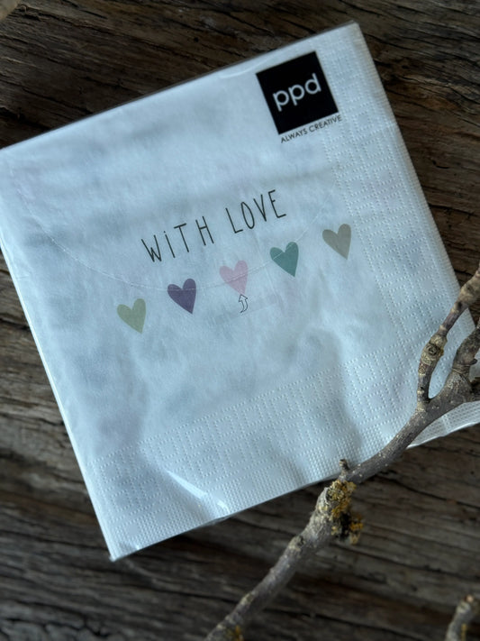 Paper Napkins "With Love" - 20 pieces - 17x17 cm.