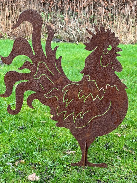 Rooster on pin XL rusted