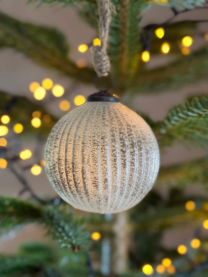 Christmas ornament X-MAS – round ribbed - old silver glass