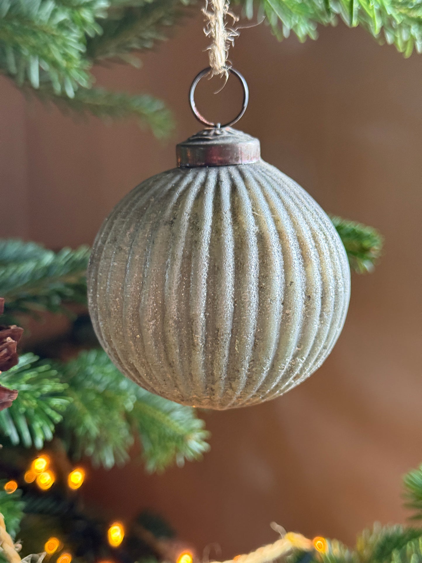Christmas ornament X-MAS – round ribbed - old silver glass