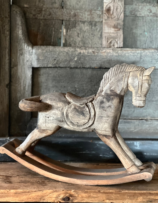 Antique Old Wooden Rocking Horse from Aura Peeperkorn size M