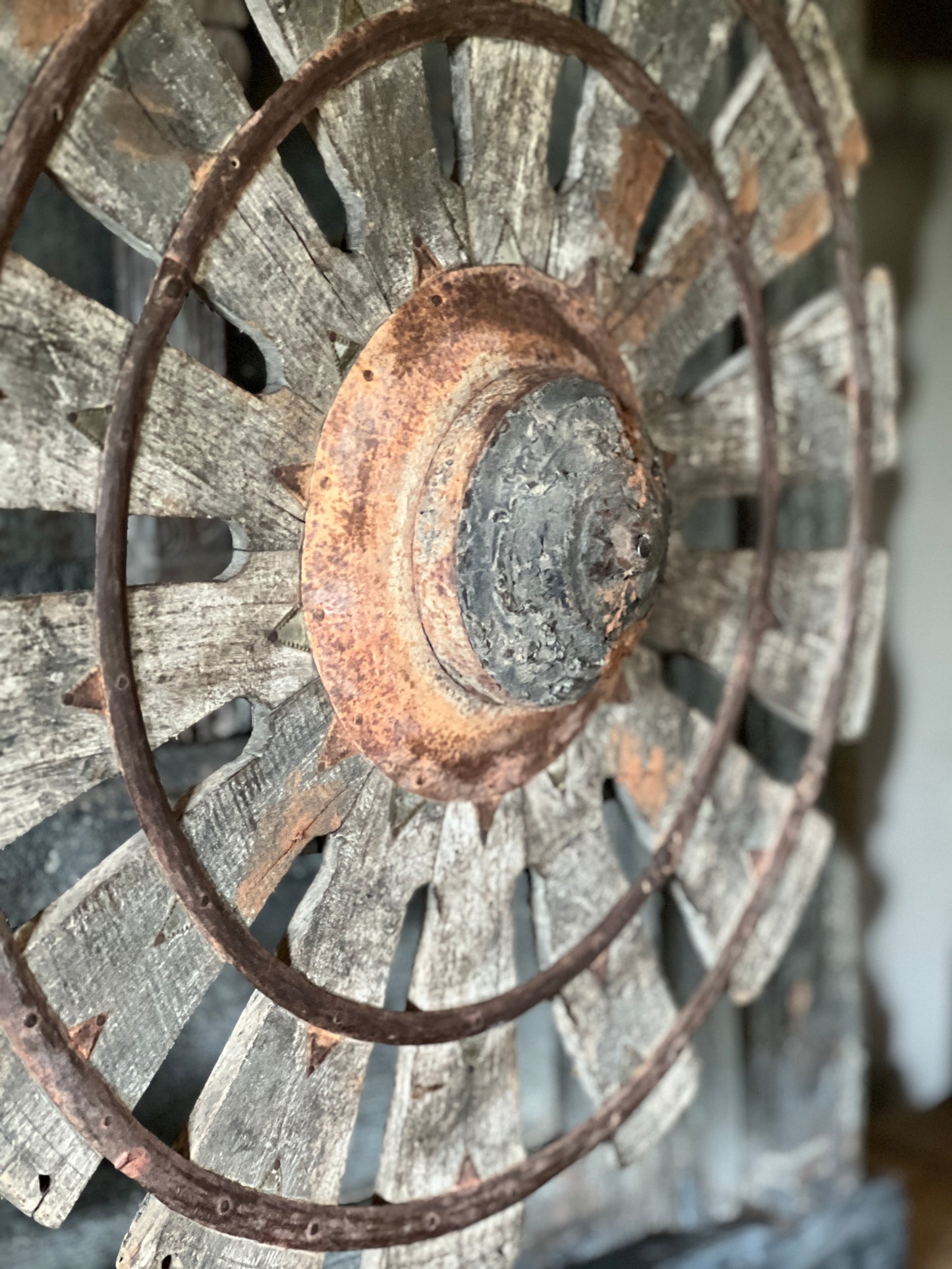 Spinning wheel on tripod.