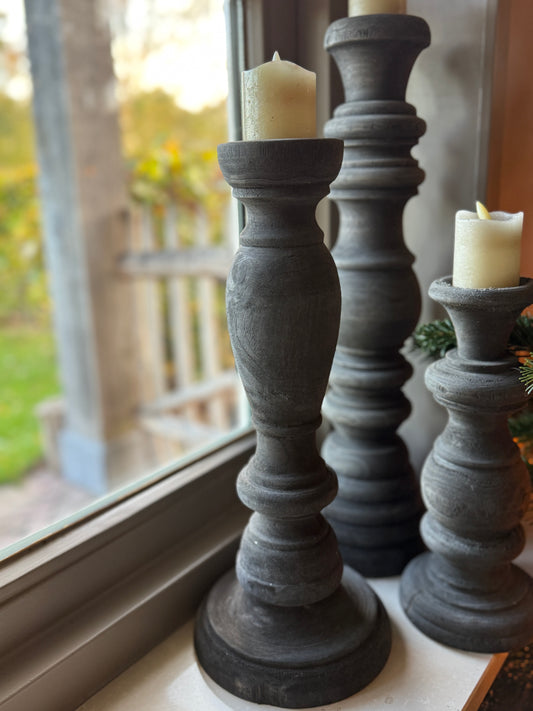 Baluster Candle Holder – Dark Gray/Black Turned Wood 40 cm.