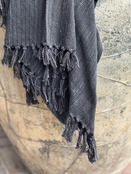Cotton Plaid with Fringe – Black – 130x160 cm