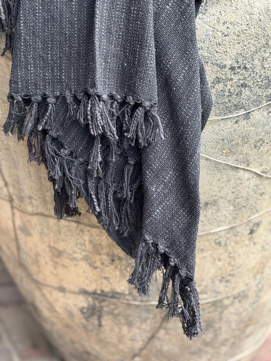 Katoenen Plaid met franje – Zwart– 130x160 cm