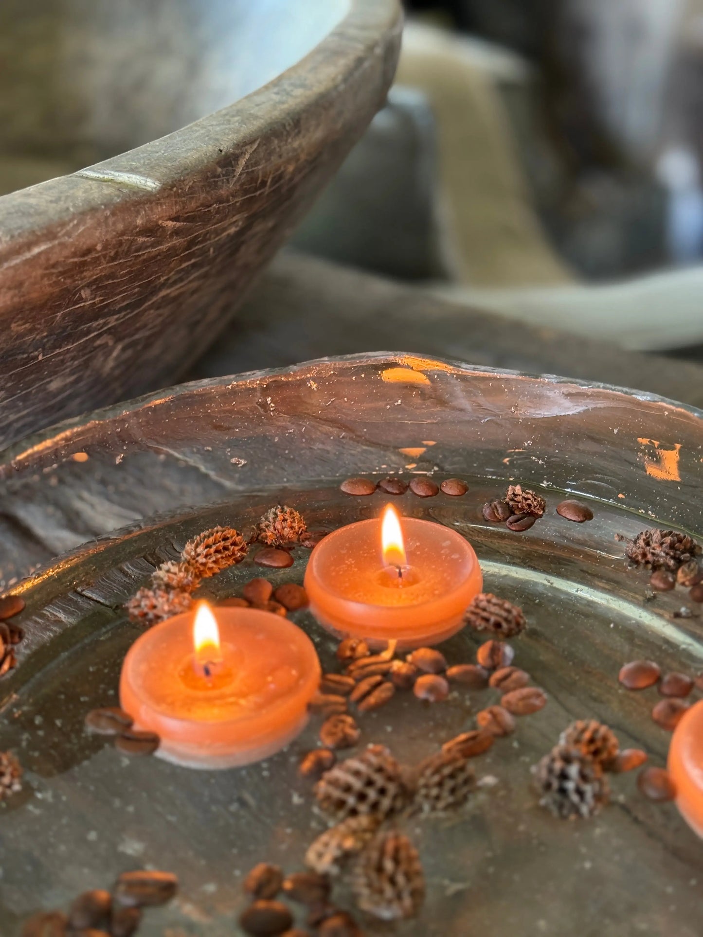 Floating candles L - set of 3 in the colours Cognac &amp; Orange