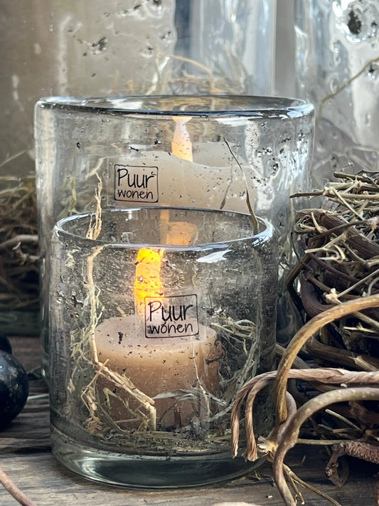 Windlicht Metal Chips, van Puur Wonen,  7x7 cm.