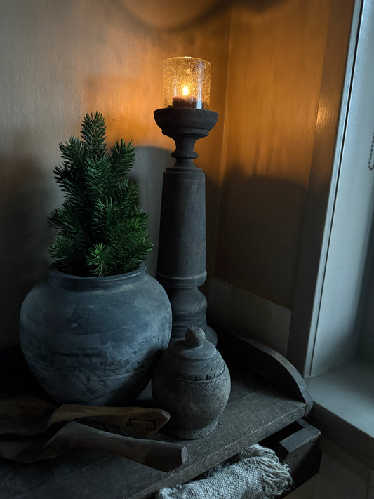 Kandelaar Baluster – Donkergrijs/Zwart | Gedraaid Hout (40 cm)s