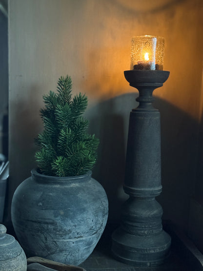 Kandelaar Baluster – Donkergrijs/Zwart | Gedraaid Hout (40 cm)s