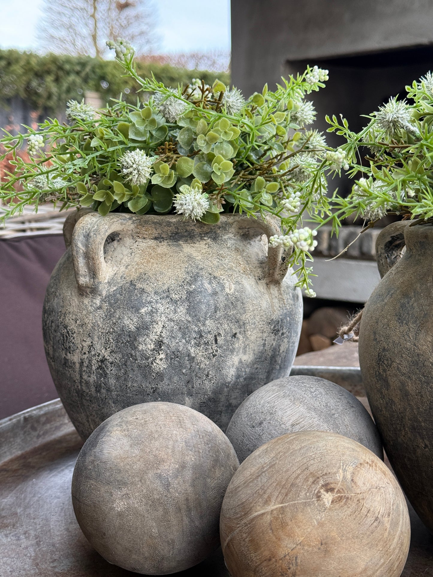 Kunst plantje Echinops/Eucalyptus Wit