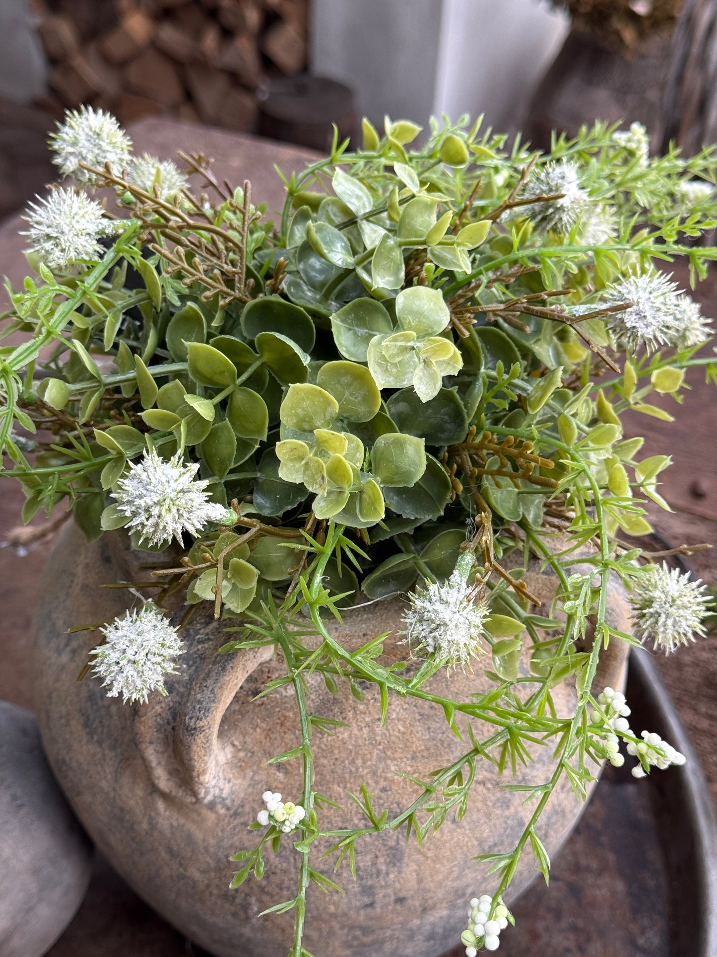 Kunst plantje Echinops/Eucalyptus Wit