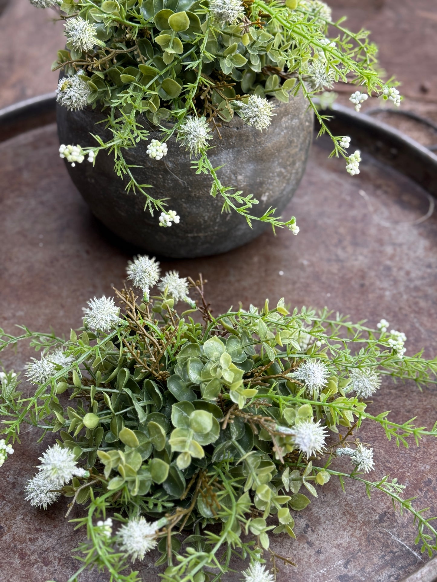 Kunst plantje Echinops/Eucalyptus Wit