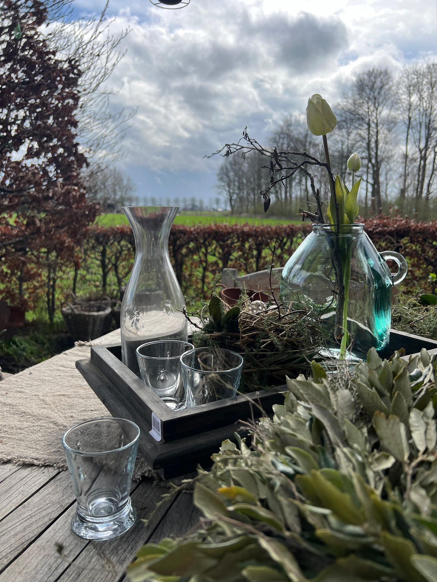 Glass carafe with dragonfly