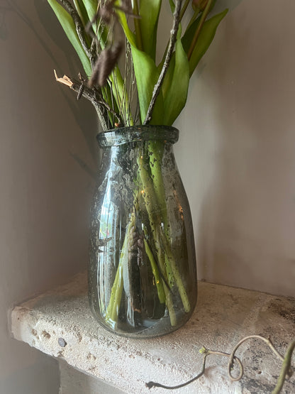 Vase transparent glass with metal flakes