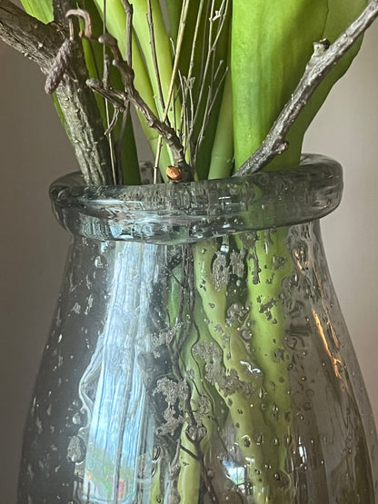 Vase transparent glass with metal flakes