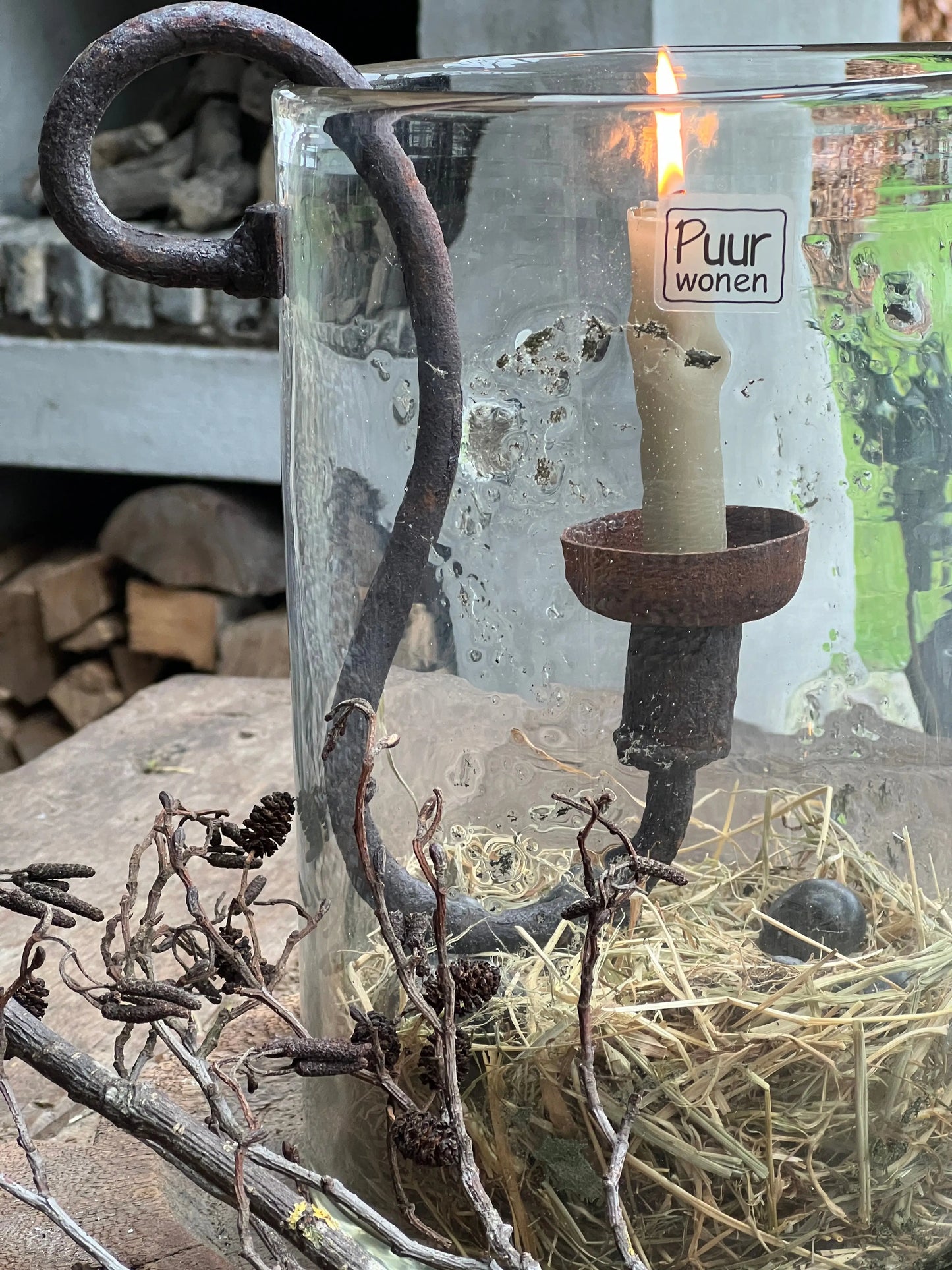Windlicht Metal Chips van Puur Wonen, 30x20 cm.