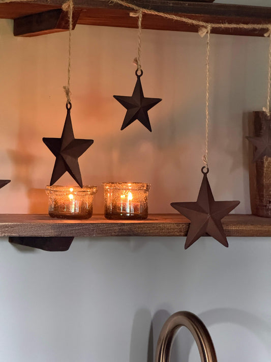 Kerstslinger met roestkleurige sterren- 150 cm.