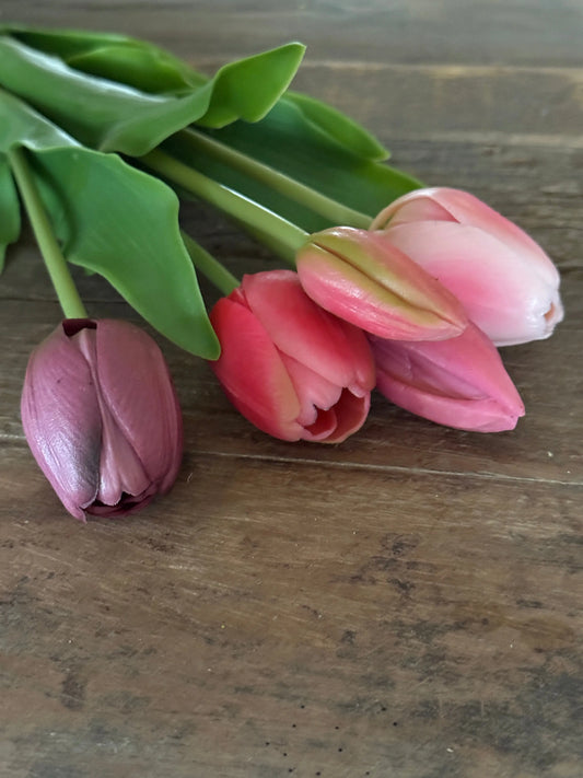 Bund mit 5 Tulpen, 36 cm. Rosa/lila
