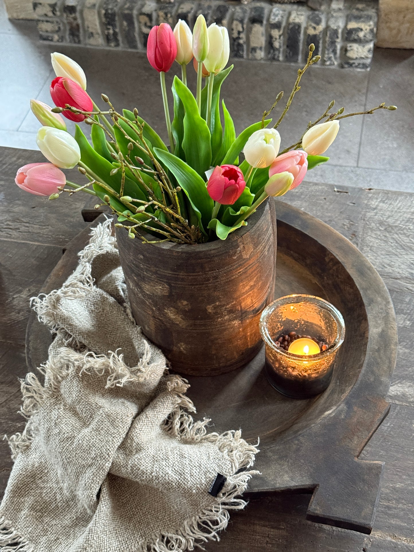 Bos Tulpen, 5 stuks, 36 cm. Wit / Roze