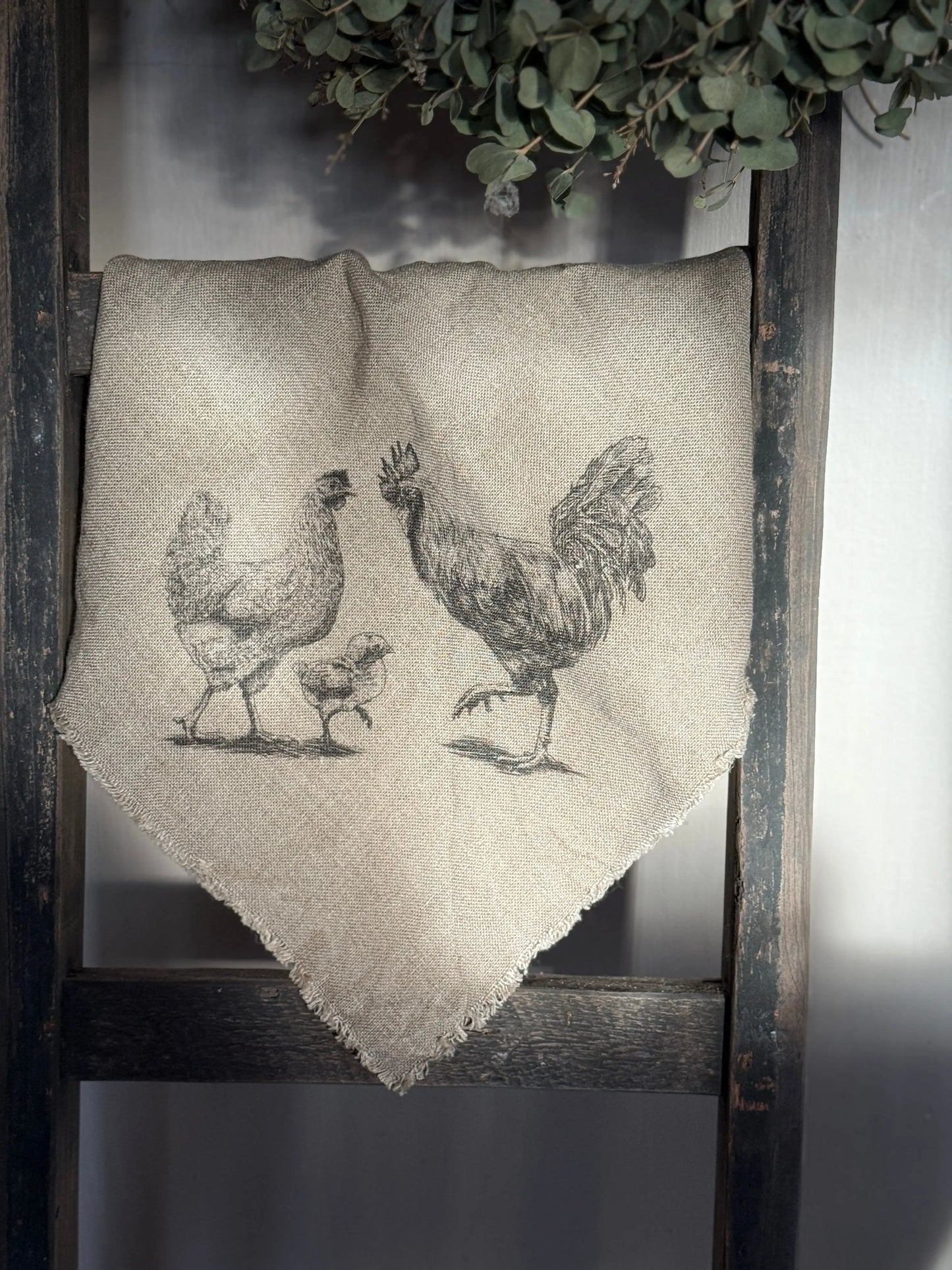 Shabby Cloth with Family Print – Hen, Rooster &amp; Chick 🐓🐥