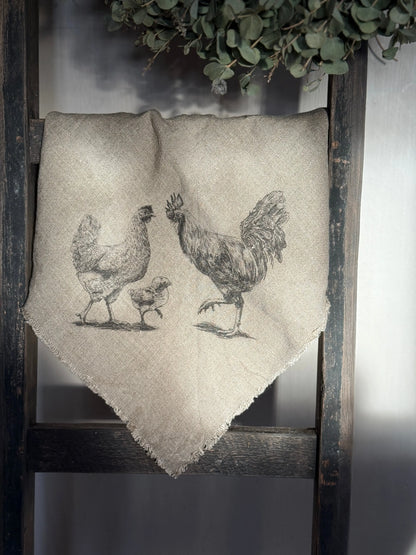 Shabby Cloth with Family Print – Hen, Rooster &amp; Chick 🐓🐥
