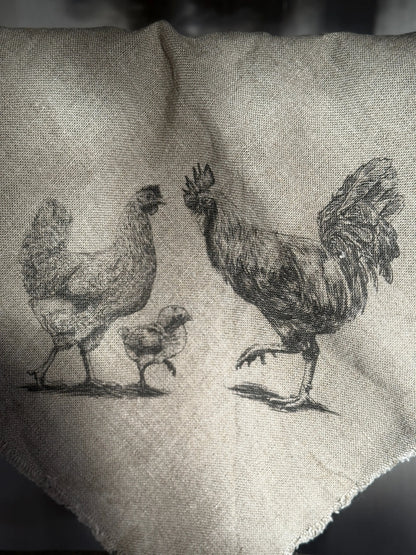 Shabby Cloth with Family Print – Hen, Rooster &amp; Chick 🐓🐥