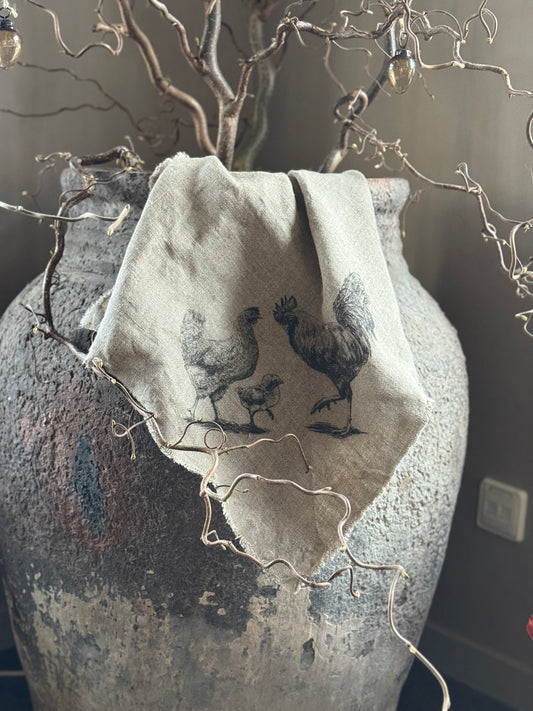 Shabby Cloth with Family Print – Hen, Rooster &amp; Chick 🐓🐥