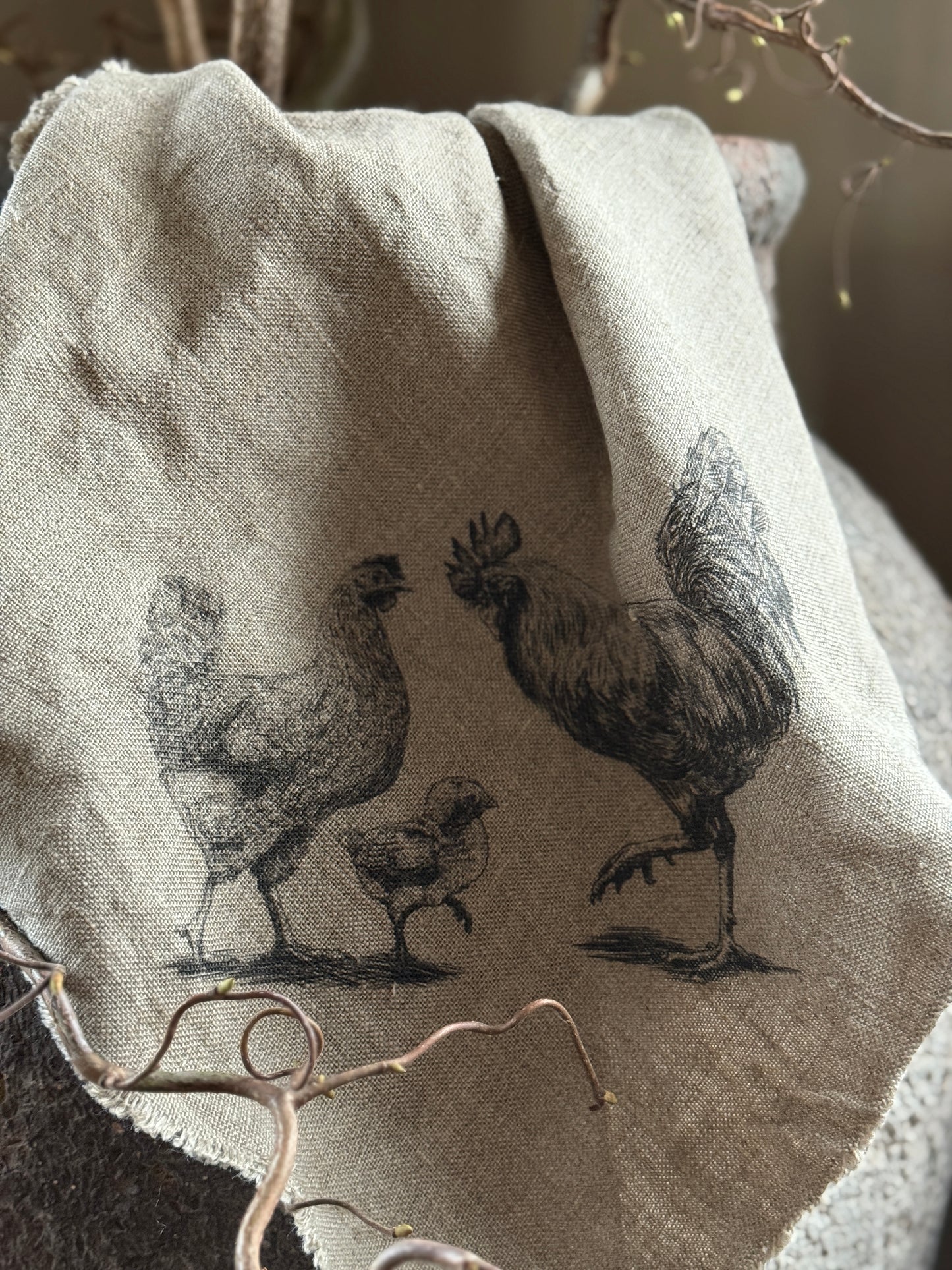 Shabby Doek met Familie Opdruk – Kip, Haan &amp; Kuiken 🐓🐥